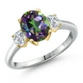 thumbnail image 1 of Gem Stone King 10K Two Tone Gold Green Mystic Topaz and Lab Grown Diamond Engagement Ring for Women | 2.84 Cttw | Oval 9X7MM | Gemstone November Birthstone | Size 9, 1 of 6