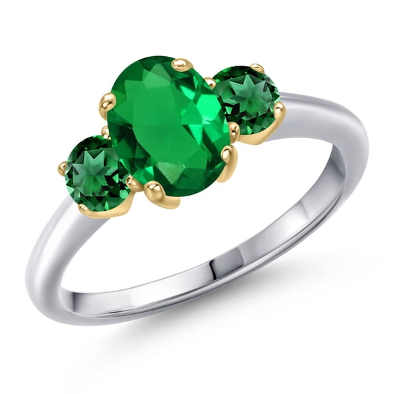 Gem Stone King 10K Two Tone Gold Green Nano Emerald Engagement Ring for Women | 1.35 Cttw | Oval 8X6MM | Gemstone May Birthstone | Size 8