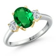 thumbnail image 1 of Gem Stone King 10K Two Tone Gold Green Nano Emerald and Lab Grown Diamond Engagement Ring for Women | 2.04 Cttw | Oval 9X7MM | Gemstone May Birthstone | Size 6, 1 of 6