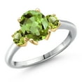 thumbnail image 1 of Gem Stone King 10K Two Tone Gold Green Peridot 3-Stone Engagement Ring for Women | 2.70 Cttw | Oval 9X7MM | Gemstone August Birthstone (Size 9), 1 of 6
