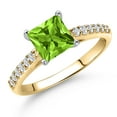 thumbnail image 1 of Gem Stone King 10K Two Tone Gold Green Peridot and Lab Grown Diamond Engagement Ring for Women | 1.21 Cttw | Princess 6MM | Gemstone August Birthstone | Size 9, 1 of 6