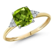 Gem Stone King 10K Two Tone Gold Green Peridot and White Lab Grown Diamond Engagement Ring for Women | 1.79 Cttw | Cushion 7MM | Gemstone August Birthstone | Size 7