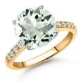 thumbnail image 1 of Gem Stone King 10K Two Tone Gold Green Prasiolite and Lab Grown Diamond Engagement Ring for Women | 3.27 Cttw | Round 10MM | Gemstone Birthstone | Size 7, 1 of 6