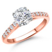 Gem Stone King 10K Two Tone Gold IGI Certified Lab Grown Diamond Engagement Ring for Women | 1.20 Cttw | Center Diamond Round Cut 1 Ct | D-E Color | VS1-VS2 Clarity | Size 5