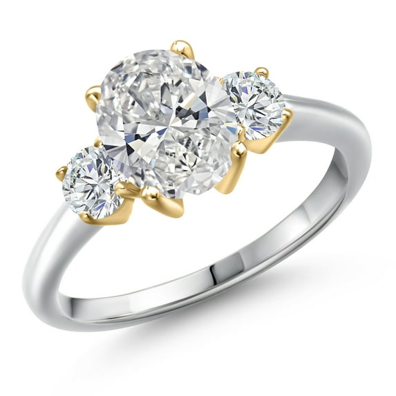 Gem Stone King 10K Two Tone Gold IGI Certified Lab Grown Diamond Engagement Ring for Women | 2.04 Cttw | Center 1.50 Ct Oval Cut | E-F Color | VS1-VS2 Clarity | Size 6