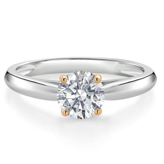 Gem Stone King 10K Two Tone Gold Lab Grown Diamond Engagement Ring for Women | 0.74 Cttw | Round 6MM | Gemstone April Birthstone | DEF Color | VVS-VS Clarity (Size 8)