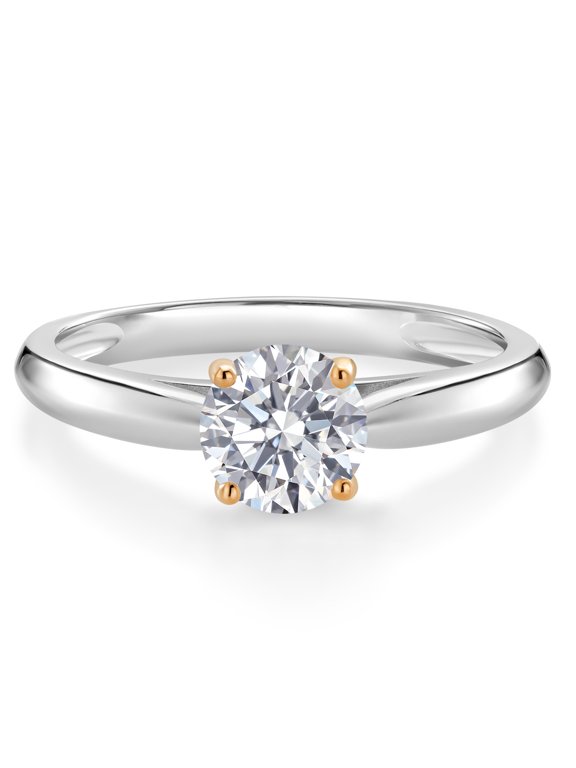 10K Two Tone Gold Lab Grown Diamond Engagement Ring for Women | 0.74 Cttw | Round 6MM | Gemstone April Birthstone | DEF Color | VVS-VS Clarity (Size 6)