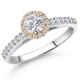 thumbnail image 1 of Gem Stone King 10K Two Tone Gold Lab Grown Diamond Engagement Ring for Women | 0.79 Cttw | Round 5MM | Gemstone April Birthstone | Size 5, 1 of 6