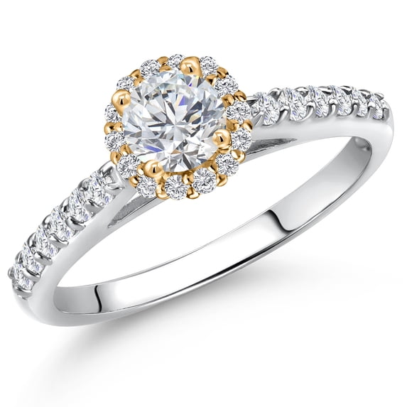 Gem Stone King 10K Two Tone Gold Lab Grown Diamond Engagement Ring for Women | 0.79 Cttw | Round 5MM | Gemstone April Birthstone | Size 5