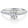 thumbnail image 1 of Gem Stone King 10K Two Tone Gold Lab Grown Diamond Engagement Ring for Women | 0.92 Cttw | Round 6MM | Gemstone April Birthstone | DEF Color | VVS-VS Clarity (Size 8), 1 of 4