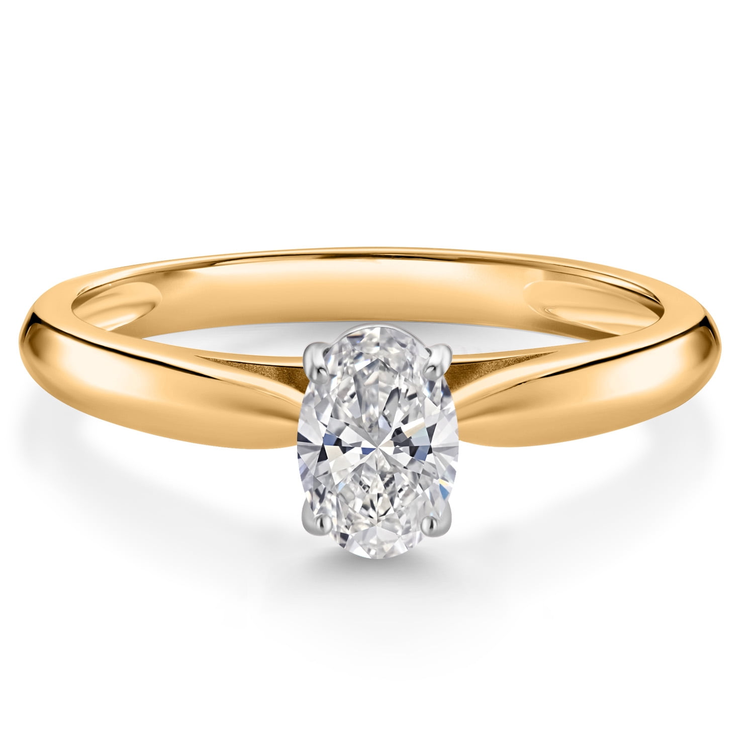 Gem Stone King 10K Two Tone Gold Lab Grown Diamond Solitaire Engagement Ring for Women | 0.40 Cttw | Oval 6X4MM | Gemstone Birthstone | DEF Color | VVS-VS Clarity (Size 9)