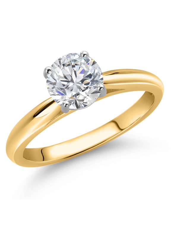 10K Two Tone Gold Lab Grown Diamond Solitaire Engagement Ring for Women | 0.74 Cttw | Round 6MM | Gemstone April Birthstone | Size 8