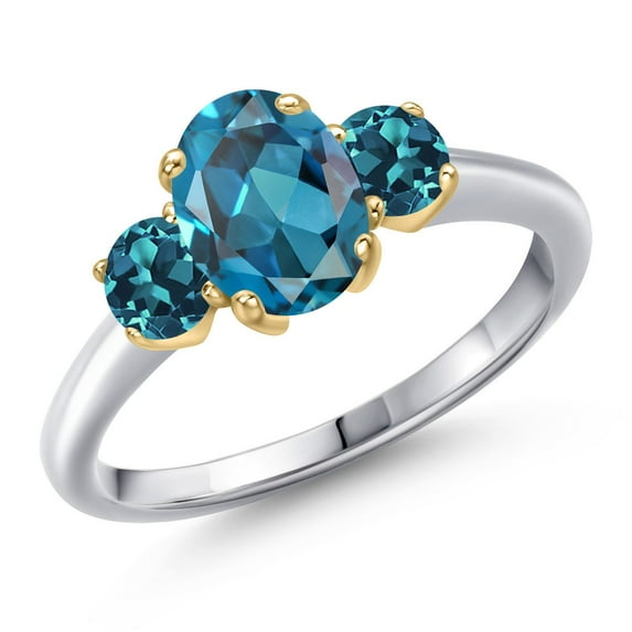 Gem Stone King 10K Two Tone Gold London Blue Topaz Engagement Ring for Women | 2.16 Cttw | Oval 8X6MM | Gemstone November Birthstone | Size 7