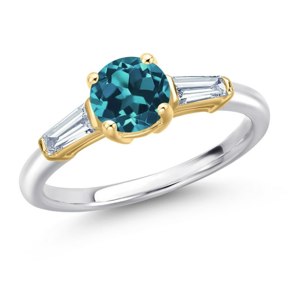 Gem Stone King 10K Two Tone Gold London Blue Topaz and Lab Grown Diamond Engagement Ring for Women | 1.63 Cttw | Round 6.5MM | Gemstone November Birthstone | Size 7