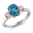 thumbnail image 1 of Gem Stone King 10K Two Tone Gold London Blue Topaz and Pink Lab Grown Diamond Engagement Ring for Women | 2.75 Cttw | Oval 9X7MM | Gemstone November Birthstone | Size 5, 1 of 6