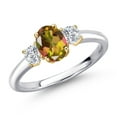 thumbnail image 1 of Gem Stone King 10K Two Tone Gold Mango Mystic Topaz and Lab Grown Diamond Engagement Ring for Women | 1.54 Cttw | Oval 7X5MM | Gemstone November Birthstone | Size 8, 1 of 6