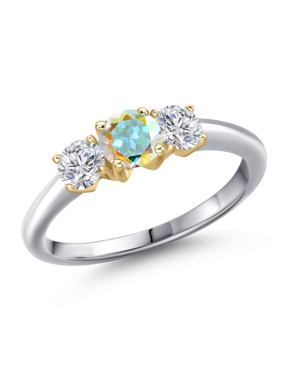 10K Two Tone Gold Mercury Mist Mystic Topaz and Lab Grown Diamond Engagement Ring for Women | 1.09 Cttw | Round 5MM | Gemstone November Birthstone | Size 7