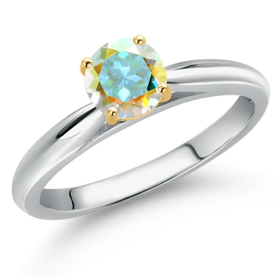 Gem Stone King 10K Two Tone Gold Mercury Mist Mystic Topaz Solitaire Engagement Ring for Women | 0.55 Cttw | Round 5MM | Gemstone November Birthstone | Size 8