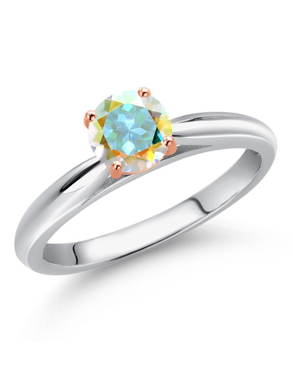 10K Two Tone Gold Mercury Mist Mystic Topaz Solitaire Engagement Ring for Women | 0.55 Cttw | Round 5MM | Gemstone November Birthstone | Size 9