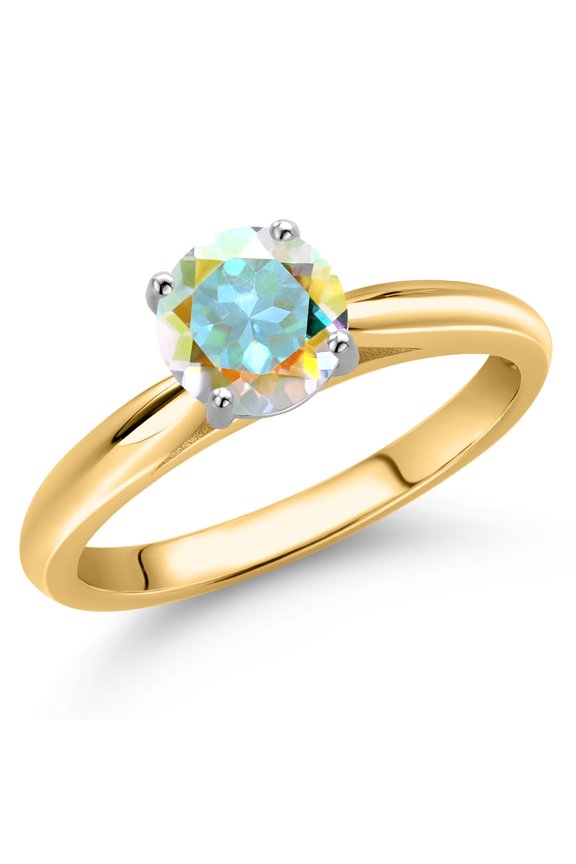10K Two Tone Gold Mercury Mist Mystic Topaz Solitaire Engagement Ring for Women | 1.00 Cttw | Round 6MM | Gemstone November Birthstone | Size 8