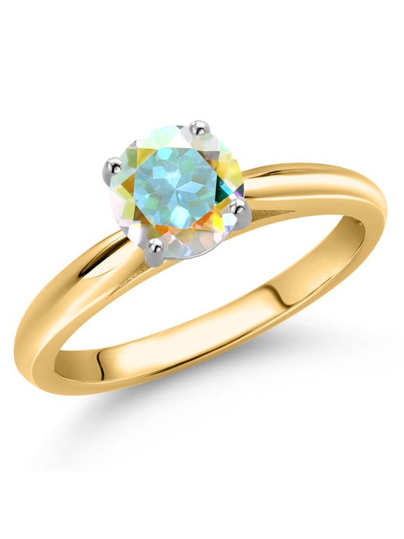 10K Two Tone Gold Mercury Mist Mystic Topaz Solitaire Engagement Ring for Women | 1.00 Cttw | Round 6MM | Gemstone November Birthstone | Size 8