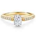 thumbnail image 1 of Gem Stone King 10K Two Tone Gold Moissanite and White Lab Grown Diamond Engagement Ring for Women (1.08 Cttw, Gemstone, Oval 7X5MM, Size 5), 1 of 4