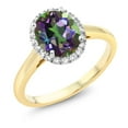 thumbnail image 1 of Gem Stone King 10K Two-Tone Gold Oval Green Mystic Topaz and Diamond Halo Engagement Ring for Women (2.44 Cttw, Gemstone Birthstone), 1 of 5