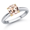 thumbnail image 1 of Gem Stone King 10K Two Tone Gold Peach Morganite Solitaire Engagement Ring for Women | 0.82 Cttw | Cushion 6MM | Gemstone October Birthstone | Size 6, 1 of 6