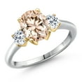 thumbnail image 1 of Gem Stone King 10K Two Tone Gold Peach Morganite and White Topaz Engagement Ring for Women | 2.26 Cttw | Oval 9X7MM | Gemstone October Birthstone | Size 5, 1 of 6