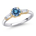 thumbnail image 1 of Gem Stone King 10K Two Tone Gold Persian Blue Moissanite and Lab Grown Diamond Engagement Ring for Women | 1.10 Cttw | Round 6MM | Gemstone Birthstone | Size 7, 1 of 6