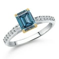 thumbnail image 1 of Gem Stone King 10K Two Tone Gold Persian Blue Moissanite and Lab Grown Diamond Engagement Ring for Women | 1.18 Cttw | Octagon 7X5MM | Gemstone Birthstone | Size 5, 1 of 6