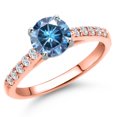 thumbnail image 1 of Gem Stone King 10K Two Tone Gold Persian Blue Moissanite and Lab Grown Diamond Engagement Ring for Women | 1.20 Cttw | Round 6.5MM | Gemstone Birthstone | Size 9, 1 of 6