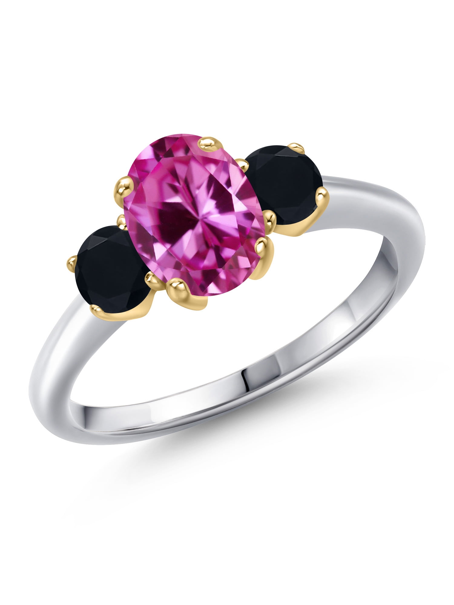 Gem Stone King Sterling Silver Black Onyx & White Topaz Engagement Ring For Women, 2.05 Cttw Oval (Sizes 5-9)