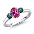 thumbnail image 1 of Gem Stone King 10K Two Tone Gold Pink Created Sapphire and Blue Diamond Engagement Ring for Women | 1.20 Cttw | Oval 7X5MM | Gemstone September Birthstone | Size 8, 1 of 6
