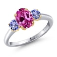 thumbnail image 1 of Gem Stone King 10K Two Tone Gold Pink Created Sapphire and Blue Tanzanite Engagement Ring for Women | 2.25 Cttw | Oval 8X6MM | Gemstone September Birthstone | Size 7, 1 of 6