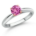 thumbnail image 1 of Gem Stone King 10K Two Tone Gold Pink Created Sapphire Solitaire Engagement Ring for Women | 0.55 Cttw | Round 5MM | Gemstone September Birthstone | Size 7, 1 of 6