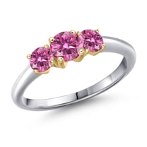 Gem Stone King 10K Two Tone Gold Pink Moissanite Engagement Ring for Women | 0.96 Cttw | Round 5MM | Gemstone Birthstone | Size 9