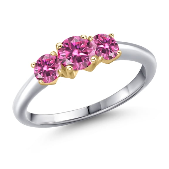 Gem Stone King 10K Two Tone Gold Pink Moissanite Engagement Ring for Women | 0.96 Cttw | Round 5MM | Gemstone Birthstone | Size 9