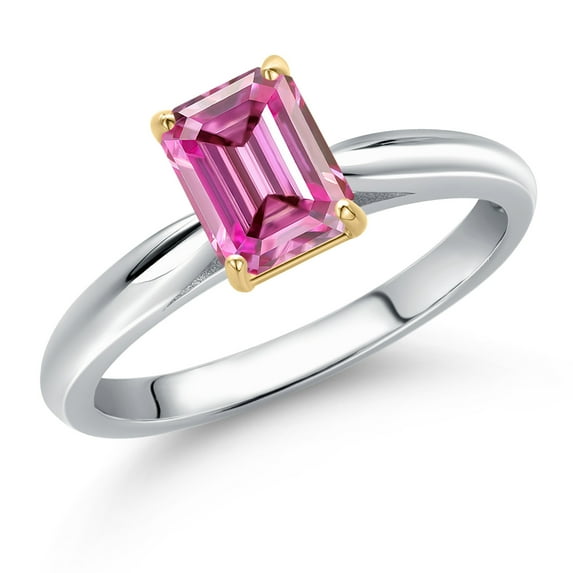 Gem Stone King 10K Two Tone Gold Pink Moissanite Engagement Ring for Women | 1.00 Cttw | Octagon 7X5MM | Gemstone Birthstone | Size 5
