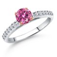 thumbnail image 1 of Gem Stone King 10K Two Tone Gold Pink Moissanite and Lab Grown Diamond Engagement Ring for Women | 0.68 Cttw | Round 5MM | Gemstone Birthstone | Size 7, 1 of 6