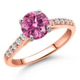 thumbnail image 1 of Gem Stone King 10K Two Tone Gold Pink Moissanite and Lab Grown Diamond Engagement Ring for Women | 1.40 Cttw | Round 7MM | Gemstone Birthstone | Size 6, 1 of 6