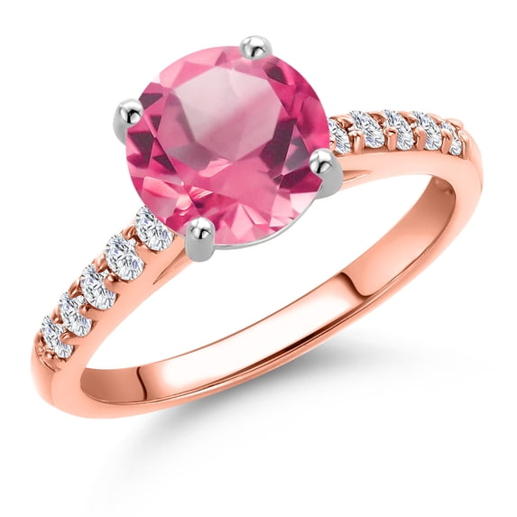 Gem Stone King 10K Two Tone Gold Pink Mystic Topaz and Lab Grown Diamond Engagement Ring for Women | 2.20 Cttw | Round 8MM | Gemstone November Birthstone | Size 6