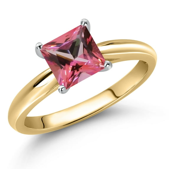 Gem Stone King 10K Two Tone Gold Pink Topaz Solitaire Engagement Ring for Women | 1.30 Cttw | Princess 6MM | Gemstone November Birthstone | Size 5