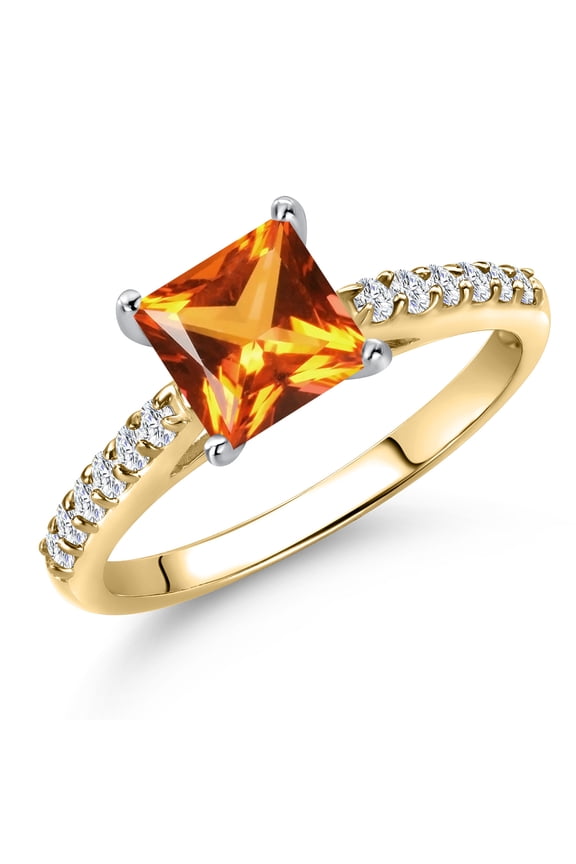 10K Two Tone Gold Poppy Topaz and Lab Grown Diamond Engagement Ring for Women | 1.48 Cttw | Princess 6MM | Gemstone November Birthstone | Size 9