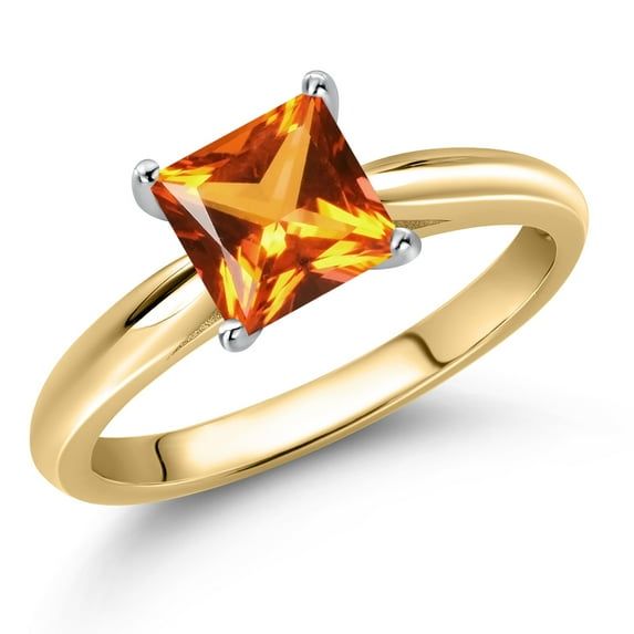 Gem Stone King 10K Two Tone Gold Poppy Topaz Solitaire Engagement Ring for Women | 1.30 Cttw | Princess 6MM | Gemstone November Birthstone | Size 7