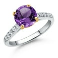 thumbnail image 1 of Gem Stone King 10K Two Tone Gold Purple Amethyst and Lab Grown Diamond Engagement Ring for Women | 1.90 Cttw | Round 8MM | Gemstone February Birthstone | Size 7, 1 of 6