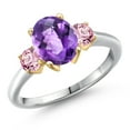 thumbnail image 1 of Gem Stone King 10K Two Tone Gold Purple Amethyst and Pink Lab Grown Diamond Engagement Ring for Women | 2.00 Cttw | Oval Checkerboard 9X7MM | Gemstone February Birthstone | Size 6, 1 of 6