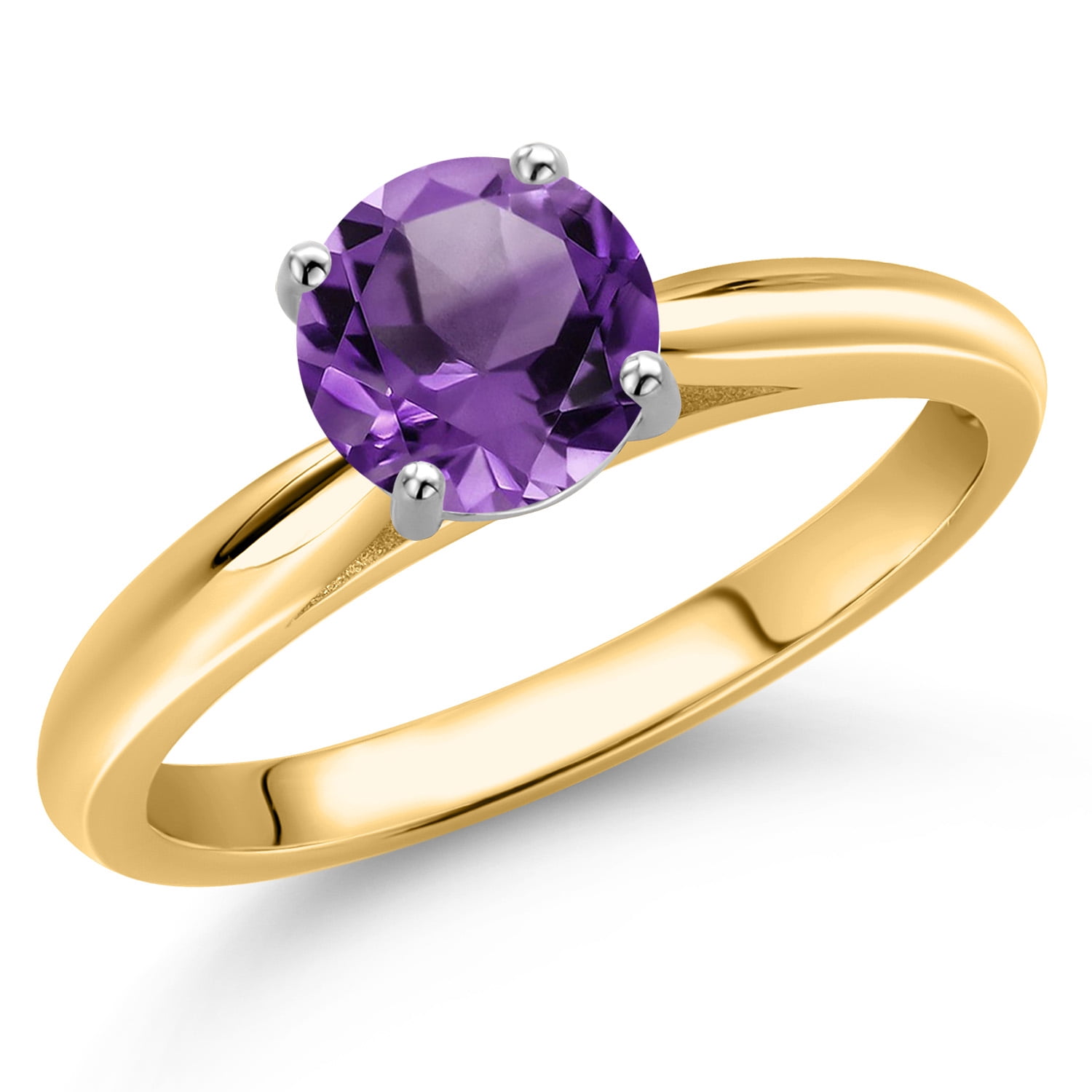 Gem Stone King 10K Two Tone Gold Purple Amethyst Solitaire Engagement Ring for Women | 1.00 Cttw | Round 6MM | Gemstone February Birthstone | Size 8
