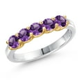 thumbnail image 1 of Gem Stone King 10K Two Tone Gold Purple Amethyst Wedding-Bands Ring for Women | 0.80 Cttw | Round 3.5MM | Gemstone February Birthstone | Size 8, 1 of 6