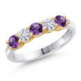 thumbnail image 1 of Gem Stone King 10K Two Tone Gold Purple Amethyst and White Moissanite Wedding-Bands Ring for Women | 0.80 Cttw | Round 3.5MM | Gemstone February Birthstone | Size 9, 1 of 7